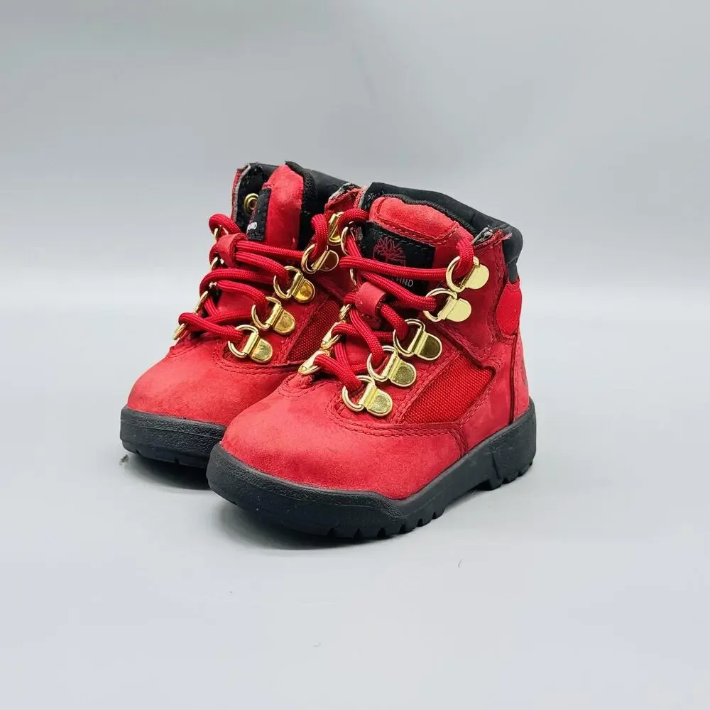 Timberland Boots Toddler Girls Boys 5 Red Suede Field Hiking Ankle Lace Up Shoes